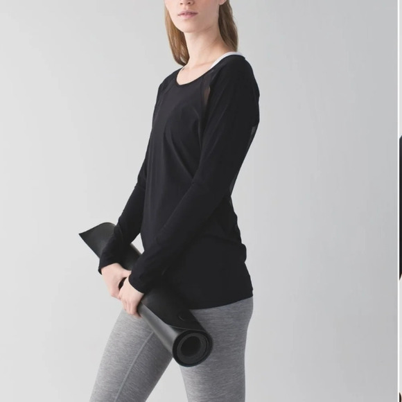 Iululemon If You’re Lucky long sleeve tee black mesh RARE - Picture 3 of 11